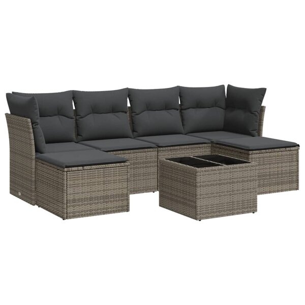 vidaXL Salon de jardin avec coussins 7 Pièces gris résine tressée