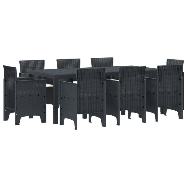 vidaXL Ensemble de salle à manger de jardin de 9 pièces avec coussins anthracite en poly rotin
