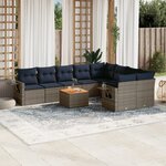vidaXL Salon de jardin 10 Pièces avec coussins gris résine tressée