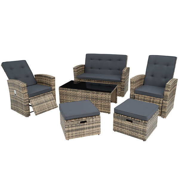 Tectake salon en rotin bari - marron naturel