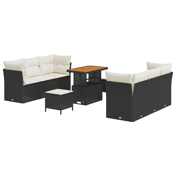vidaXL Ensemble de canapé de jardin 9 Pièces Noir polyrotin