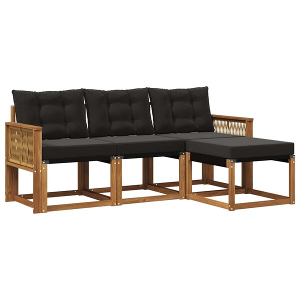 vidaXL Ensemble de canapés d'extérieur 4 pc Naturel et noir