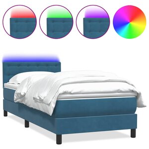 vidaXL Sommier à lattes de lit et matelas et LED bleu foncé 90x210 cm velours
