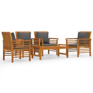 vidaXL Salon de jardin avec coussins 5 Pièces Bois d'acacia solide