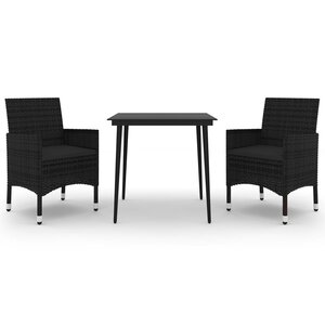 vidaXL Ensemble à manger de jardin coussins 3 Pièces Résine tressée Verre