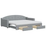 vidaXL Lit de jour avec gigogne et tiroirs gris clair 90x200 cm tissu