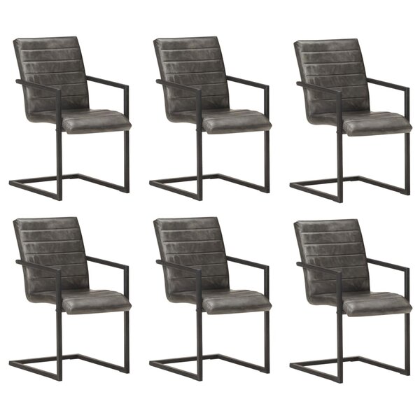 vidaXL Chaises à manger cantilever lot de 6 gris cuir véritable
