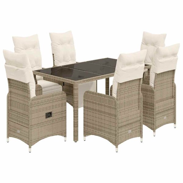 vidaXL Ensemble de bistro de jardin 7 Pièces coussins marron poly rotin