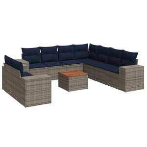 vidaXL Salon de jardin 10 Pièces avec coussins gris résine tressée