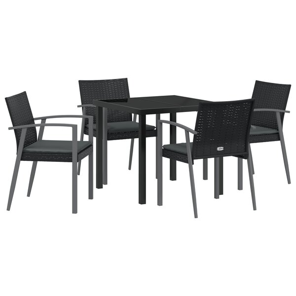 vidaXL Ensemble de salle à manger de jardin 5 pièces avec des coussins en poly rotin noir