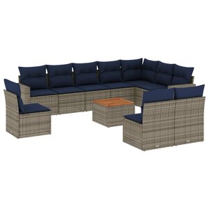 vidaXL Salon de jardin 11 Pièces avec coussins gris résine tressée