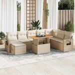 vidaXL Salon de jardin avec coussins 9 Pièces beige résine tressée