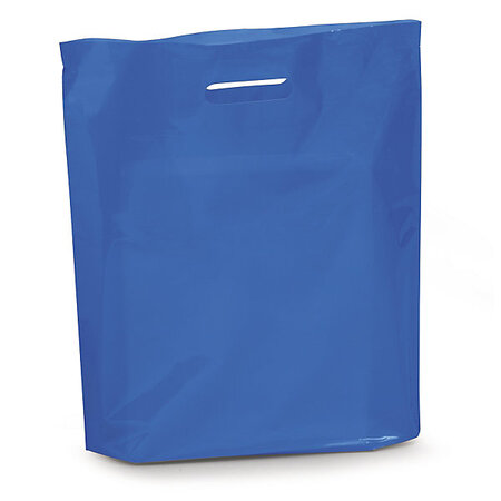 Lot de 200: sac plastique bleu à poignées découpées avec soufflet raja 38x44x8 cm