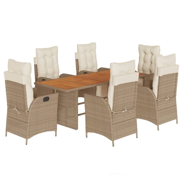 vidaXL Ensemble à manger de jardin et coussins 7 Pièces beige poly rotin