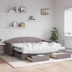 vidaXL Lit de jour avec gigogne et tiroirs taupe 90x200 cm tissu