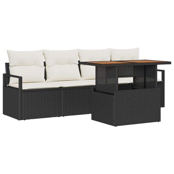 vidaXL Ensemble de canapé de jardin avec coussin 5 Pièces Noir et crème