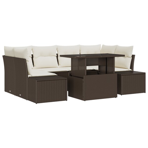 vidaXL Ensemble de canapé de jardin 7 pièces avec coussins en marron poly rattan