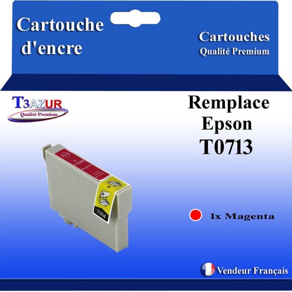 T3AZUR- Cartouche Compatible avec Epson T0713 remplace Epson Stylus Office S20 S21 SX100 SX105 SX110 SX115 SX200 SX205 SX209 SX210 SX215 SX218 SX400 SX400 Magenta
