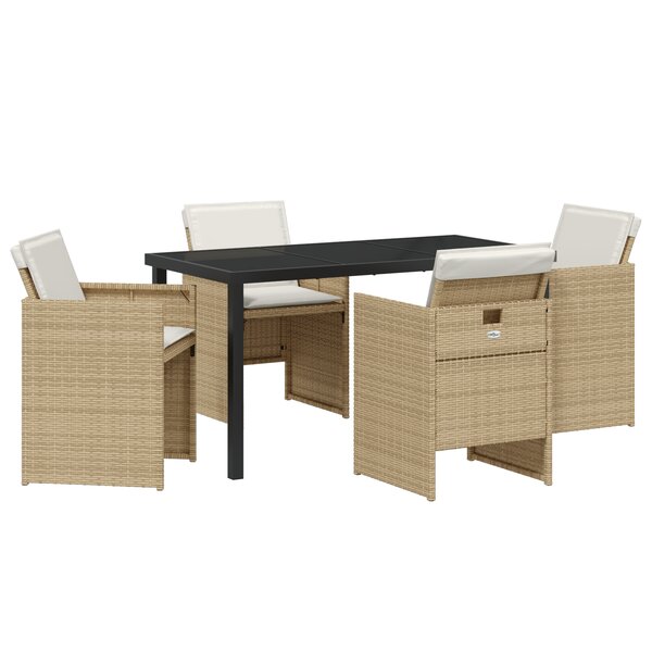 vidaXL Ensemble de salle à manger de jardin 5 pièces avec coussins  couleur beige  en poly rotin.