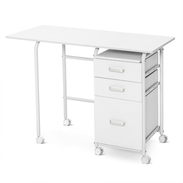 Bureau pliable avec 3 tiroirs 105 x 50 x 75 cm gain de place design moderne en MDF blanc 20_0010934