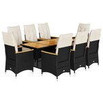 vidaXL Ensemble de bistro de jardin 9 Pièces coussins noir poly rotin
