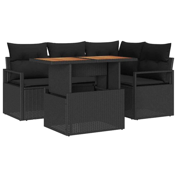 vidaXL Ensemble de canapé de jardin 5 Pièces Noir Poly rotin