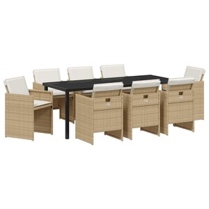 vidaXL Ensemble de salle à manger pour jardin 9 Pièces Beige polyrotin