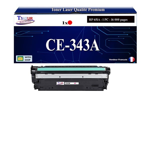 T3AZUR - 651A Toner compatible HP CE343A Magenta compatible avec HP Color LaserJet Enterprise 700 color MFP M775dn  M775f  M775z  CP5525