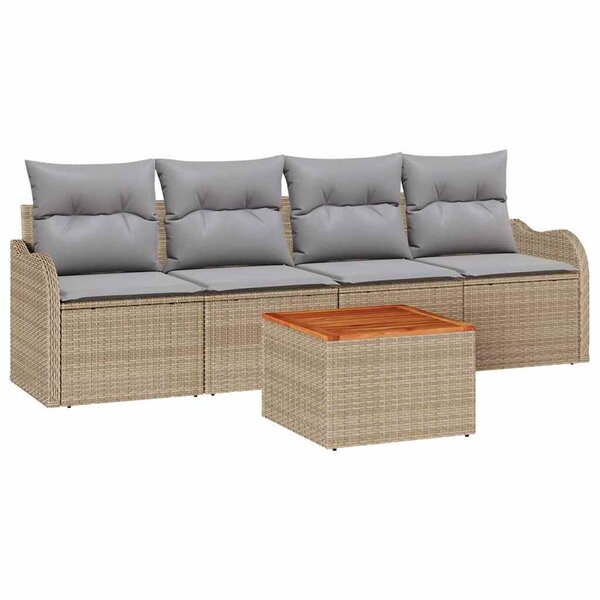 vidaXL Ensemble de canapé de jardin 5 Pièces Beige Poly rotin