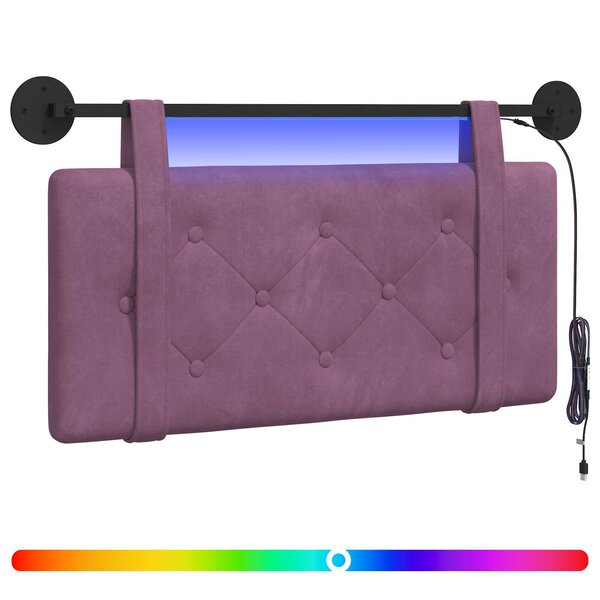 vidaXL Tête de lit suspendue Avec lumière LED Pourpre Velours