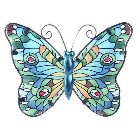 Papillon bleu déco murale 21.5 x 16.5 cm