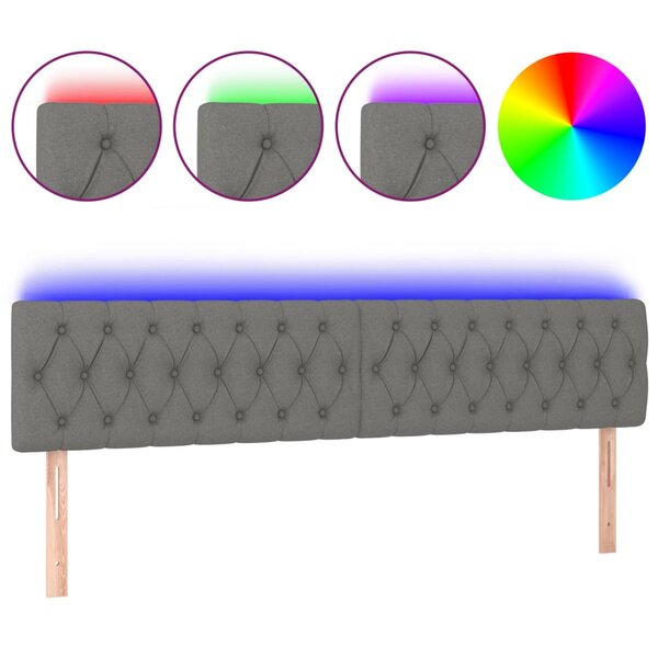 vidaXL Tête de lit à LED Gris foncé 180x7x78/88 cm Tissu