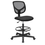 Tabouret avec repose-pieds circulaire hauteur réglable siège ergonomique rotatif fauteuil de bureau sans accoudoirs revêtement de l'assise en tissu charge maximale 120 kg noir 12_0007702