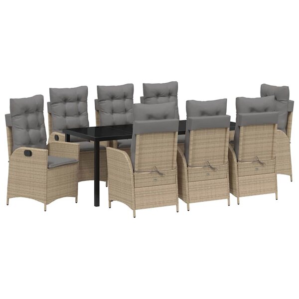 vidaXL Ensemble de salle à manger pour jardin 9 Pièces Beige polyrotin