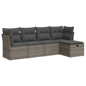 vidaXL Salon de jardin 5 Pièces avec coussins gris résine tressée