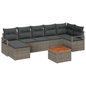 vidaXL Ensemble de canapé de jardin 8 pièces avec des coussins gris en poly rotin et en acacia