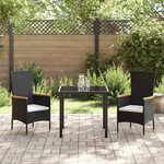vidaXL Ensemble de salle à manger pour jardin 3 Pièces Noir Poly rotin