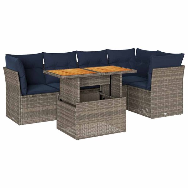 vidaXL Salon de jardin 6 Pièces avec coussins gris résine tressée