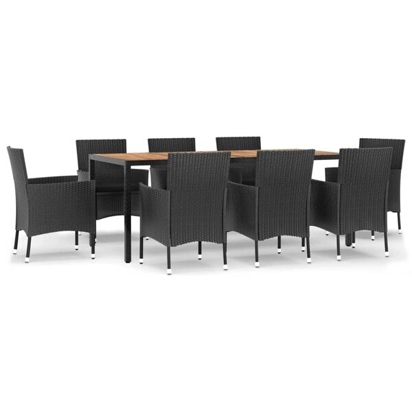 vidaXL Ensemble à manger jardin 9Pièces et coussins noir résine tressée