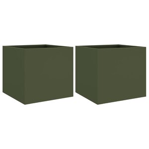 vidaXL Jardinières 2 Pièces vert olive 32x30x29 cm acier