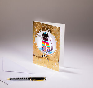 Carte double bulle bulle bulle - un chat multicolore pour toi !