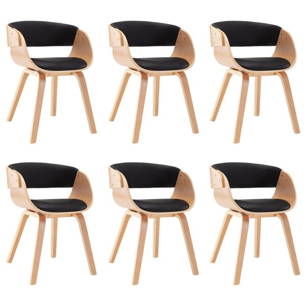 vidaXL Chaises à manger lot de 6 noir bois courbé et similicuir