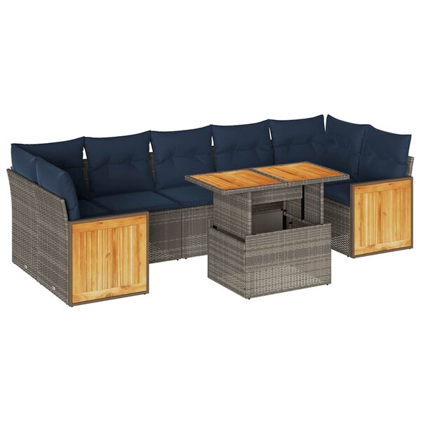 vidaXL Salon de jardin avec coussins 8 Pièces gris résine tressée acacia