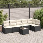 vidaXL Ensemble de canapé de jardin avec coussin 7 Pièces Marron  Crème