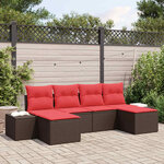vidaXL Ensemble de canapé de jardin avec coussin 6 Pièces Marron et rouge