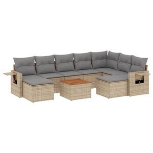 vidaXL Salon de jardin et coussins 10 Pièces mélange beige résine tressée