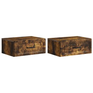 vidaXL Cabinet de chevet mural 2 Pièces Chêne fumé 49 x 34 5 x 20 cm