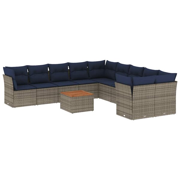 vidaXL Salon de jardin 11 Pièces avec coussins gris résine tressée
