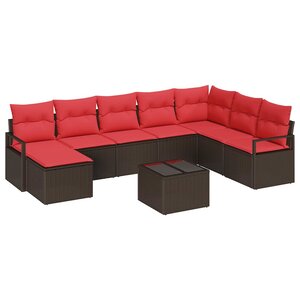 vidaXL Ensemble de canapé de jardin avec coussin 9 Pièces Marron et rouge