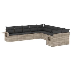 vidaXL Salon de jardin avec coussins 10 Pièces gris clair résine tressée